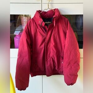 Eddie Bauer Down Puffer Jacket Fold-away Hood Coat Ski Sz L
